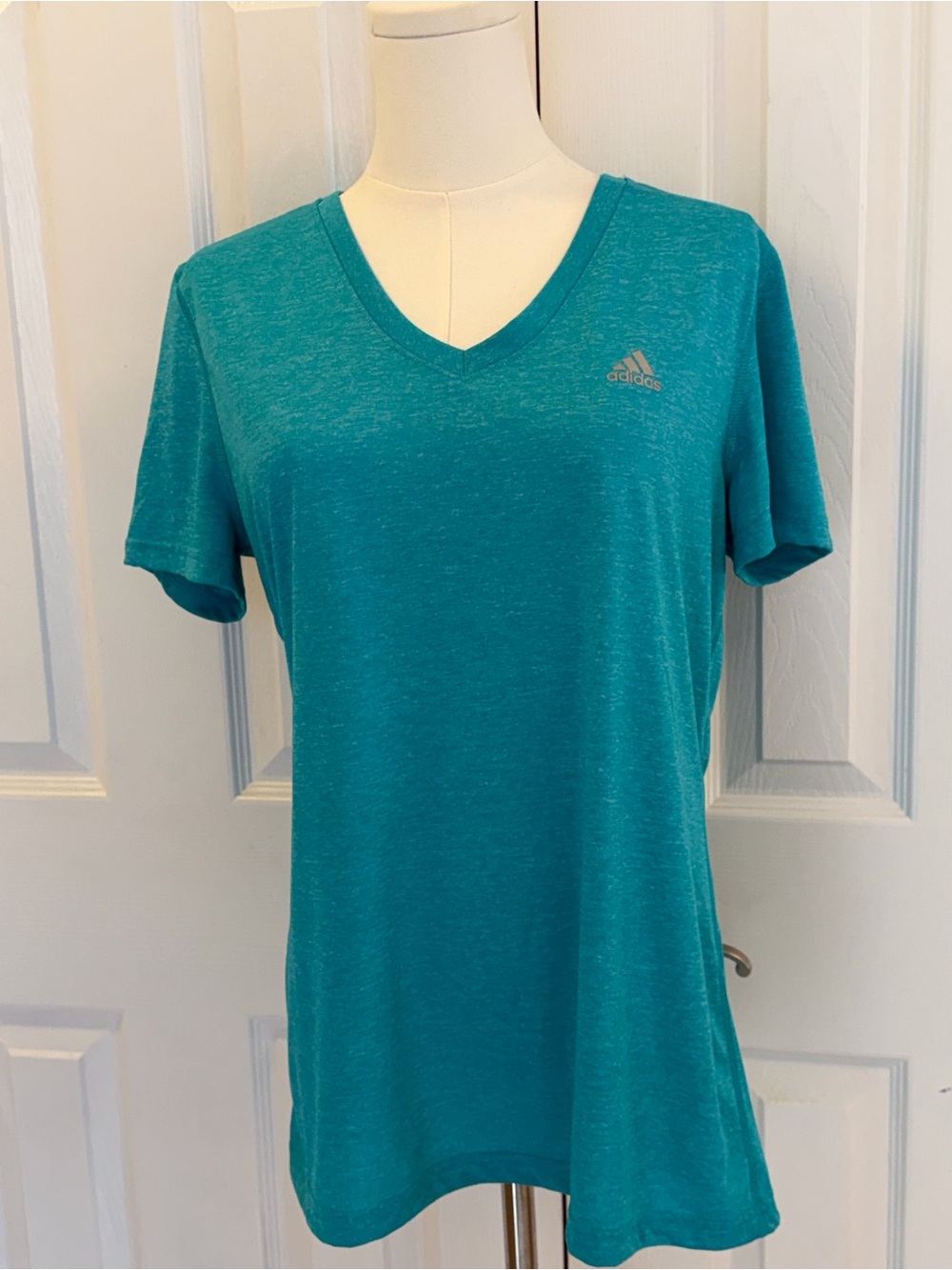 adidas Ultimate Tee Turquoise Teal V Neck Athletic Top Size L